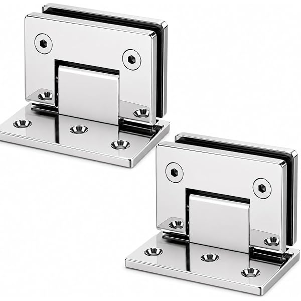 KAFENDA 90-Degree Shower Door Hinges – Stainless Steel Frameless Glass Clamps For 8-12mm Tempered Glass, Rustproof, 2-Pack
