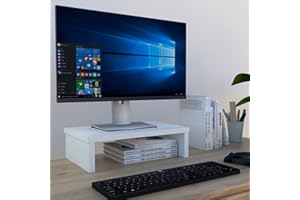 Henor Soporte Monitor Elevador TV de Madera TV 42 x 26.5 x 12 cm Soporta 50 Kg. Blanco