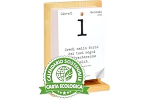 Calendario Geniale 2026. L'Originale Eco Sostenibile. Il Primo con Bonus digitali. Idea Regalo con Scatola. Supporto Legno di Abete Naturale. Leggi ogni giorno una frase e il pensiero Filosofico.