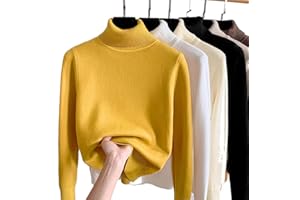 JOCCOS Winter Fleece Thick Knitted Bottoming Shirt, Women Casual Thick Turtleneck Sweater Soft Thermal Slim Bottoming Sweater