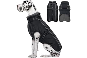 Lelepet Manteau pour chien extra large avec harnais, veste polaire chaude et imperméable, gilet d'hiver réfléchissant pour grands chiens, Braque de Weimar, noir, taille 3XL
