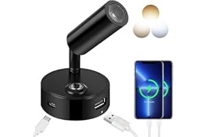‎ERWEY ERWEY 12V LED Leselampe Wohnmobil,Bettlampe mit USB A+C-Anschlüssen,Touch Control 3 Farbmodi und Stufenloses Dimmbar, drehbare Wandlampe für Boot Auto Camper Van Yacht, Schwarz