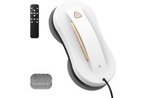 AOQUFUL Robot lave-vitre intelligent à double pulvérisation – Nettoyeur de vitres électrique automatique avec télécommande, pour fenêtres intérieures/extérieures, idéal immeubles élevés, or, 10 chiffons