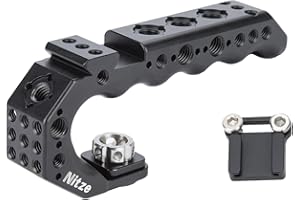 Nitze Arri Poignée Supérieure pour Camera avec Broches Localisation Arri, Camera Top Handle Arri avec Rail NATO Intégré, Cold Shoe Adaptateur et Plusieurs Trous de Montage (Stinger Handle) – PA28-BK