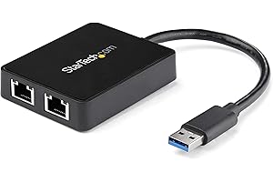 StarTech.com Adapter USB 3.0 na podwójny port Gigabit Ethernet z portem USB - 10/100/100 - Adapter sieciowy USB Gigabit LAN (USB32000SPT)