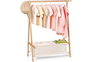 Relquorax Appendiabiti per bambini con contenitore, appendiabiti per bambini, piccolo indumento, per costumi, bambù (colore naturale)