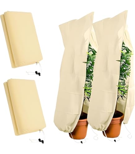 DAZZTIME Hivernage Plante Exterieur 80 X100cm,4 Pack Housse Hivernage Plant, Housse De Protection Pour Plantes Avec Cordon,pour Plantes Voile D'Hivernage Housse D'hivernage Plante Réutilisable
