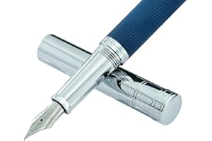 ASVINE Hongdian 1843 Navigator Bardzo cienka pióro wieczne z litego metalu, niebieski falisty wzór z konwerterem z możliwością wielokrotnego napełniania i metalowym etui