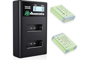 NB 13L Battery,Powerextra 2 Pack 1600mAh nb-13l Battery and Dual LCD Charger,Compatible with canon PowerShot G7 X Mark II,G5 X,G7 X,G9 X,G9 X Mark II,SX620 HS,SX720 HS,SX730 HS Digital Camera