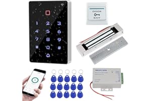 FUSYTULY Wifi Tuya RFID Door Access Control System Kit IP68 Waterproof Access Controller Touch Keypad + 180KG Electric Magnetic Lock + K80 3A Power Supply + 15pcs 125KHz Keyfobs