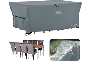 Velway Garden Furniture Covers Waterproof: 242x162x71cm Upgraded Windproof Outdoor Table Cover with Air Vent Anti-UV Dustproof for Patio Rattan Furniture Set Rectangular - Grey