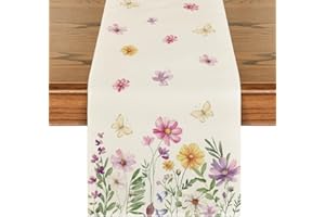 Artoid Mode Blumen Schmetterling Frühling Tischläufer, Saisonnal Sommer Küche Tisch Dekoration Drinnen Urlaub Party Dekor 40x240 cm