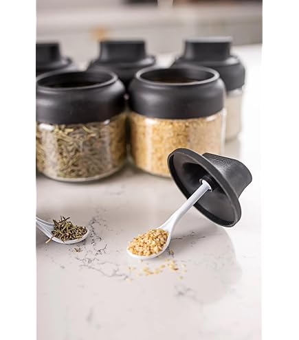 Set De 3 Pots à Épices Chase Chic - Céramique Avec Cuillère Et Plateau Bois - Design Losange - Pour Cuisine