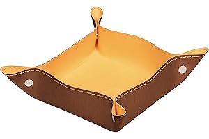 RHODIA 194584C - Vide-Poche Réversible Cuivre -12 x 12 x 4,5 cm - Piqûres Sellier Orange, Coins Aimantés - Simili Cuir-Collection Home Office rama - Organisation de Bureau & Rangement Design