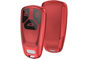OATSBASF Car Key Cover Compatible with Audi A4L A6L A8 Q5 Q7 TTS TT Silicone TPU 3 Buttons Key Box Shell (Red-Stripe)