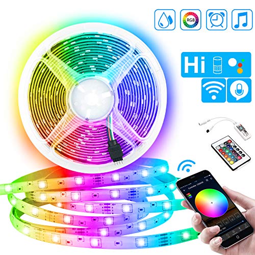 Ruban LED WIFI 5M 5050 RGB 150 SMD Multicolore Intelligent Bande Lumineuse IP65 Étanche, Compatible avec Alexa Google Home, Décoration pour l'Intérieur et l'extérieur dans Noël, Fête, etc