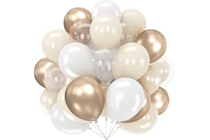 DOOFE White Champagne Gold Balloons, 62PCS Metallic Champagne Gold Beige White Transparent Balloon Set, 12Inch Ivory Beige Party Decoration Balloons for Birthday, Baby Shower, Boho Wedding, Engagement