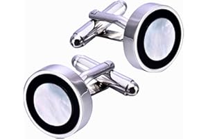 COOLMETALJACKET Bouton de Manchette Homme | Boutons de Manchette Nacre Noire | Cadeau Mariage Perle | Cadeau Hommes Anniversaire Bijoux Acier Inoxydable | Chemise Affaire Design Argenté