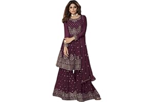 JIVRAJ FASHION Designer Indian Pakistani Outfit Palazzo Stil Sharara Kameez Seide mit Stickerei Chiffon Dupatta Salwar Kameez Shalwar Kameez