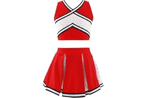 Alvivi Traje de Baile Moderno para Niña Crop Top de Danza y Falda Plisada Vestido de Animadora Uniforme Colegiala Campeona Disfraces Uniforme de Porristas 4-16 Años