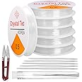 Clear Bracelet Elastic String, 6pcs 0.5mm Crystal Clay Bead Elastic Bracelet Thread String with 5 Beading Needles and Cutter for DIY Jewellery Making