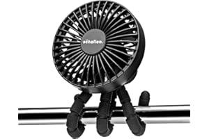 Schallen Rechargeable 4 Way Portable Lightweight Fan for Pram Fan, Car Seat, Desk, Office, Travel Fans | Clip on, Handheld, Tripod & Phone Holder (Black)