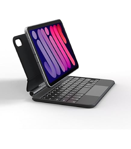 HOU iPad Mini 6 (8,3 inch) toetsenbordhoes, ultra slank draadloos toetsenbord slechts 210 g, Power Display, magnetische beschermhoes ondersteuning iPad Mini 6e generatie 2021 - Zwart