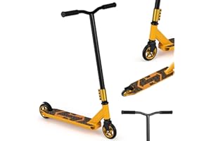 GYMAX Trottinette Freestyle Enfants 10 Ans+, Trottinette Acrobatique Pro, Barre en T en Métal Renforcée, Cadre en Métal Robuste, Plateau en Alliage Léger, Roulements ABEC-7, Capacité 100 Kg