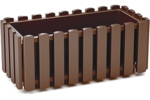 KAGM Blumenkasten Balkonkasten Blumentopf Pflanzkasten Latten-Optik/Landhausoptik / 38cm Braun