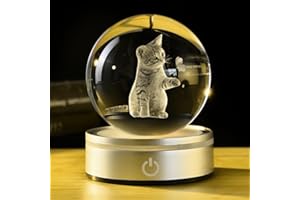 IFOLAINA 3D Cat Lover Gifts for Women, Cat Figures with Crystal Ball Flower with Stand, Collectible, Gift for Women and Kids