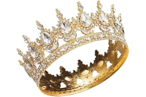 Krone Diadem Hochzeit Tiara Gold Runde Krone Mädchen Damen Glitzernde Prinzessin Barock Kronen Kristall Crown für Hochzeit Geburtstag Party Verlobung und Besondere Anlässe