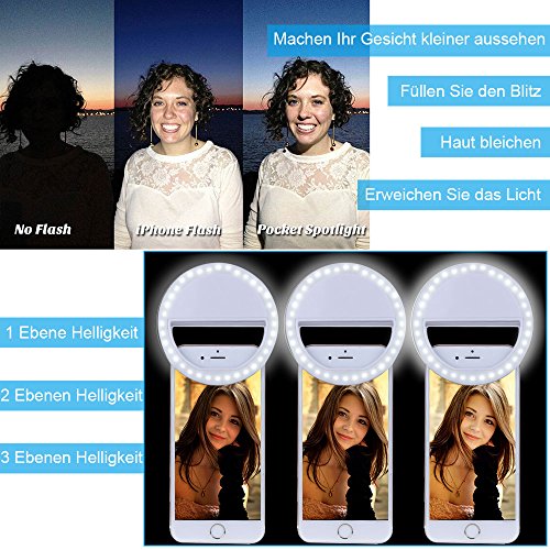 Lictin 36 LED Strahler Flash Selfie, Licht Ring, Kamera Foto Video Licht Selfie fÃ¼r Smartphones und Tablets mit 3 Ebenen Helligkeit