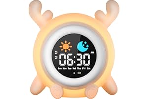 YISSVIC Despertador Infantil Reloj Despertador Digital con Luz Brillo Ajustables 7 Colores de Luz 2 Grupos de Alarmas con Función de Repetición, Recargable para Infantil Adulto- Reno