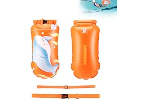 Gukasxi Swim Buoy Waterproof Inflatable Dry Bag Swimming Floats for Adults Kids, Highly Visible Safety Tow Float for Open Water, Water Sports, Swimming (Orange)