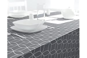 Dehaus® Wipe Clean Table Cloth - Large Grey Geo Flow - Wipe Clean PVC Oilcloth Table Cover - Rectangular Plastic Vinyl Tablecloth - Water Resistant & Easy To Clean - Kitchen or Dining Table Protector