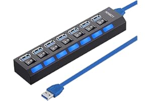LOBKIN Hub USB 7 Puertos, Hub USB 3.0 portátil con interruptores de alimentación LED Individuales para portátil, PC, MacBook y Otros Dispositivos USB