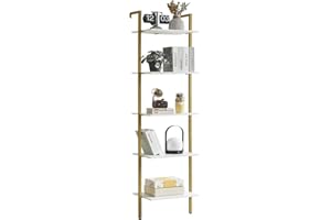 YMYNY Libreria, Scaffale a Scala, Contro Parete a 5 Ripiani, Scaffali Aperti per Casaper, Soggiorno, Ufficio, Cucina, Camera da Letto, 40 x 30 x 178CM, Industriale, Bianco HBC015W