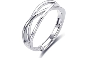 BMMYE 925 Sterling Silver Rings for Women Love Knot Rings Adjustable Open Finger Feather Rings Jewelry Gifts Crossed Rings for Women with Cubic Zirconia