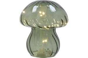 Shudehill Giftware Handblown Glass LED Mushroom Light Up Ornaments - Pink, Blue, Grey or Amber (Clear Green)