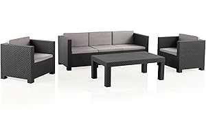 SP Berner Shaf - Diva Tropea | Set Muebles de Salon Exterior - Conjunto Muebles Jardin Exterior 5 Plazas | Fabricado en España con Materiales Reciclados - Color Grafito