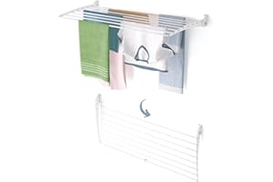 foxydry Fold, Étendoir à Linge Mural, Extensible Vertical, Pliable pour intérieur et extérieur en Aluminium et Acier 118x50x50 cm (Blanc - Fermeture en Bas, 118 cm)