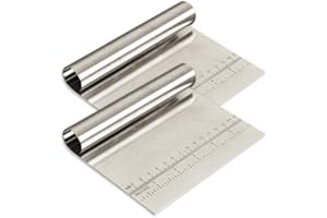 Cozihom - Raspador/cortador/picador de masa de acero inoxidable con escala de medición, cortador de pasteles, cortador de pizza, cuchillo de escala separador de pan de pastelería, paquete de 2
