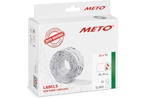 Etiquetas Meto para etiquetadoras manuales (26x16 mm, 2 líneas, blanco, 12.000 unidades, adherencia permanente, para Meto, Contact, Sato, Avery, Tovel, Samark, etc.)
