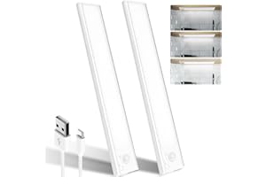 HAOKIANG Reglette Led Sous Meuble Cuisine 24cm, 6500k Lumière avec Detecteur De Mouvement Interieur, 1500mAh Lampe Rechargeable USB, Adaptée pour Placard Veilleuse Escalier Couloir (2 Pack)