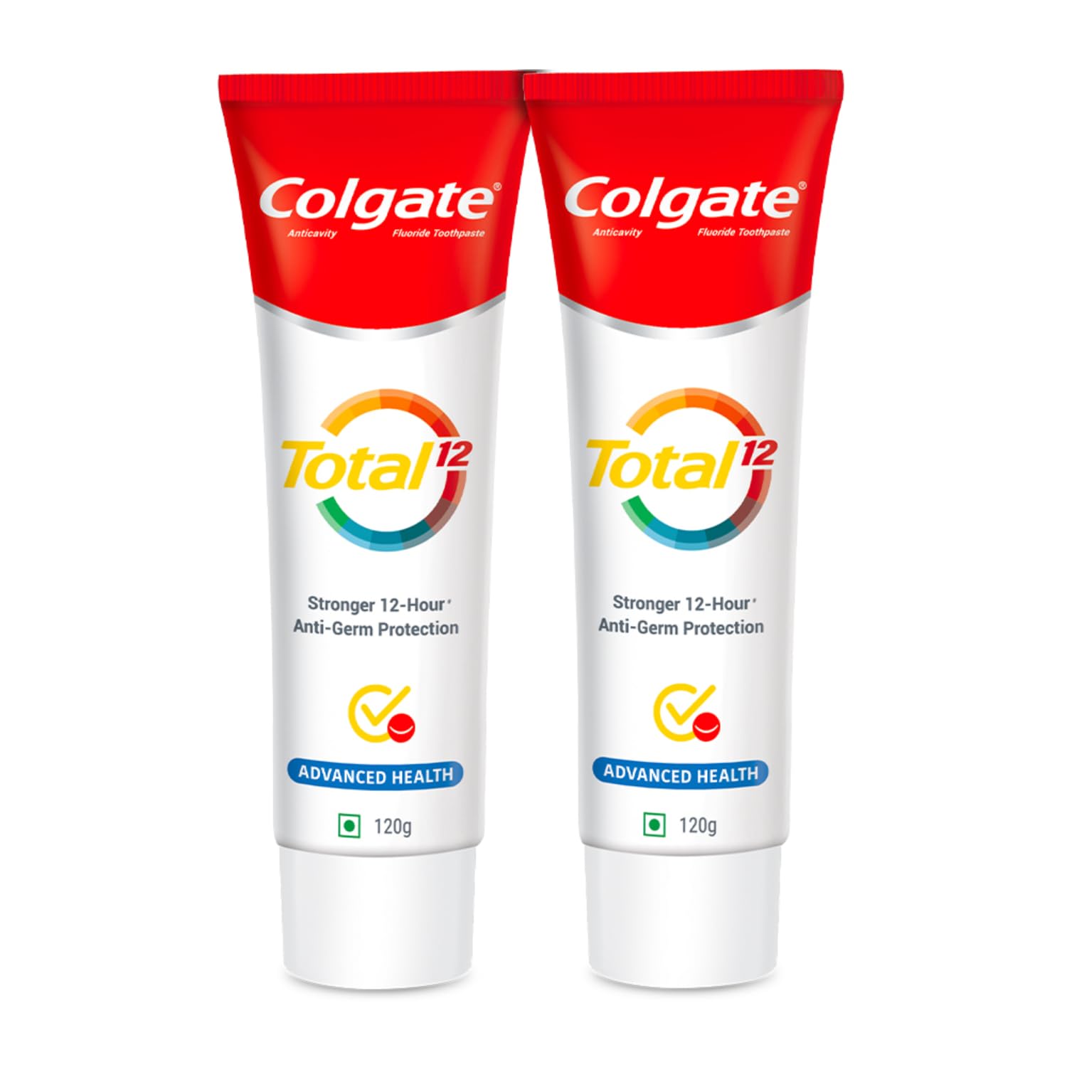 Colgate Total 120 gm + 120 gm (240 gm) Advanced Health Antibacterial Toothpaste, Saver Pack, Whole Mouth Health, Stronger 12-