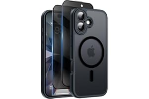 HEISSITOT Helssitot Coque Magnétique pour iPhone 17 avec 2 Verre Trempé Anti-Espion, Compatible avec MagSafe, Étui Mat Translucide Arrière Housse Antichoc Anti-Rayures pour iPhone 17, Noir