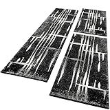 teppich läufer flur schwarz weiß Sehr robust, schmutzabweisend Paco Home Bettumrandung Läufer Teppich Meliert Design Grau Schwarz Weiss Läuferset 3 TLG, Grösse:2mal 60x100 1mal 70x250