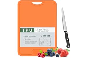 Gintan Flexible TPU Chopping Board, BPA Free with Knife and Juice Groove, Scratch Resistant Flexible Chopping Boards for Kitchen, Dishwasher Safe, Grippy Handle, Non-Slip (Orange)