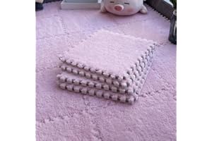 Gehanico Große Ineinandergreifende Plüsch Schaumstoffmatte Schaumstoffmatte Wohnzimmer Schlafzimmer Teppichfliesen Teppichmatte 6 mm 10 Pcs (Pink)