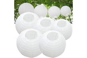 SEAAZQURTLES 5 pantallas de papel chino blanco, linternas chinas, linterna de papel colgante, cubierta de lámpara de techo de papel japonés, lámpara de araña de papel, bola de pantalla para el hogar, fiestas,